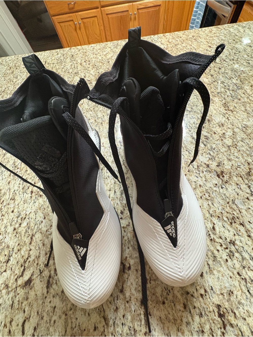 adidas White and Black High-Top Football  Cleats